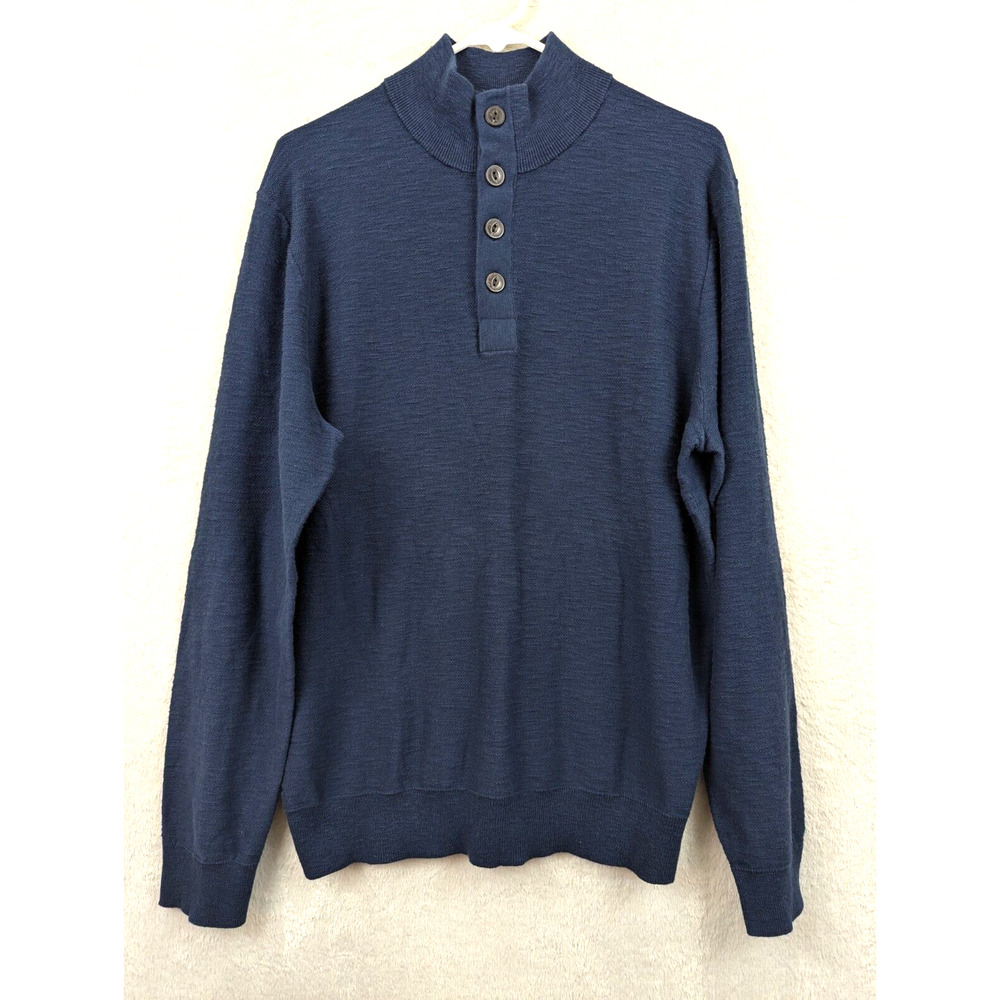 Alesbury sz L Mock Neck Henley Sweater faded blue long sleeves 0670